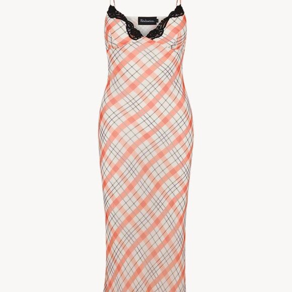 Realisation Par Karlie Dress in Summer Check XS -NWT- $260- Silk Maxi Slip Dress - Picture 6 of 9